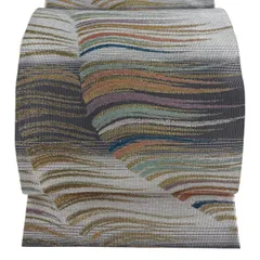 【美品】 袋帯 秀品 縞 幾何学 金銀糸 箔 灰紫 六通 正絹 【中古】