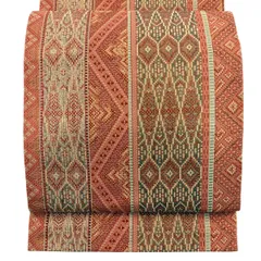 【美品】 袋名古屋帯 秀品 幾何学 オレンジ 正絹 【中古】