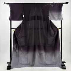 付下げ 身丈171cm 裄丈69cm L 袷 紬地 樹木 シルエット ぼかし 濃紫 正絹 秀品 【中古】