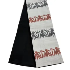 半幅帯 優品 幾何学模様 灰色 化繊 【中古】