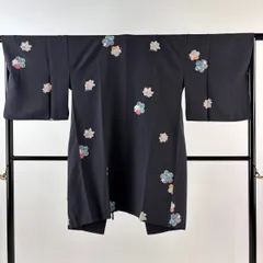 道中着 身丈98cm 裄丈67cm M 和装コート 楓 梅 金彩 墨色 正絹 逸品 【中古】