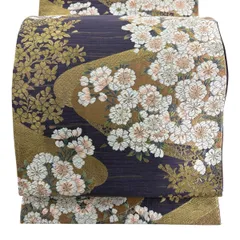 【美品】 袋帯 秀品 鈴乃屋 桜 箔 唐織 紫 六通 正絹 【中古】