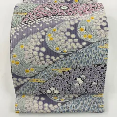 【美品】 袋帯 名品 花 樹木 紫 全通 正絹 【中古】