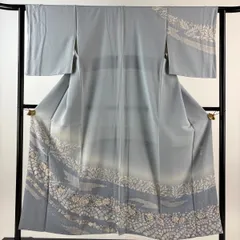 訪問着 身丈151cm 裄丈61.5cm S 袷 翠山工房 落款 辻が花 ぼかし 青灰色 正絹 秀品 【中古】
