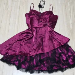 日本ヴィンテージ) バーガンディ パーティー Girl ドット キャラチェンジカラーマン ローマンティック 姉ギャルst アシンメトリー ティアード ドレス