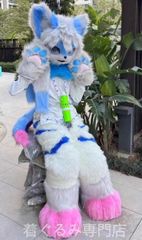 マスク 着ぐるみ ケモノ体 フルスーツ セット ミントブルー 全身 尻尾