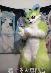 マスク 着ぐるみ ケモノ体 フルスーツ セット ミントブルー 全身 尻尾