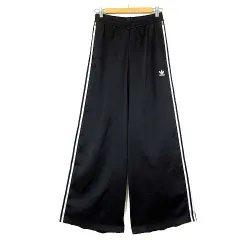 アディダス adidas パンツ アディカラー サテン ワイドレッグ トラックパンツ ロゴ ストレッチ M 黒 ブラック ライトグレー 国内正規品