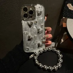 【新品未使用】iPhoneケース チャーム付き メタリック ハート スマホケース 韓国風 おしゃれ 輸入品