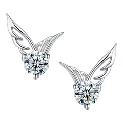 《S》フェザー　天使の羽　ピアス　CZ ジルコニア　シルバー　S925刻印【両耳セット】