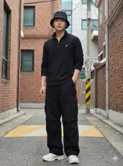 ポロ ラルフローレン コットン ハーフジップアップ ブラック L