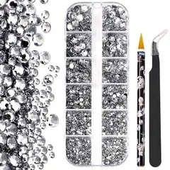 Vitalux ネイルラインストーン 6種類 大容量セット 3D立体 丸 多形状 ネイルアートパーツ 平底デザイン クリスタルストーン DIYネイル ジェルネイル 手芸用パーツ 収納ケース付き 0