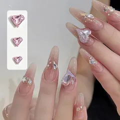 60個 ネイルパーツ ハート型 ネイル ガラスストーン 3種類 ピンク ハートストーン キラキラ ネイルパーツ ハート 輝くそして透明な ネイルクリスタル ラインストーン ネイルパーツ ジェムラインストーンネイル キュートハート型 ネイルストーン ネイルス 0