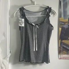 NODRESS ギンガムチェック リー リボン ノースリーブ