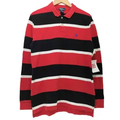 ポロバイラルフローレン Polo by RALPH LAUREN 90s ポニー刺繍 鹿の子 ボーダー L/S ポロシャツ メンズ import：XL 