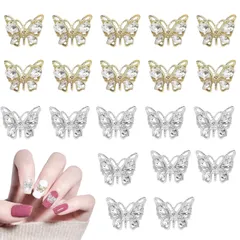 【新着商品】ネイルパーツ ストーン 3D ネイルパーツ 立体 バタフライ 蝶 ネイルパーツ ゴールド 大きめ シルバー キラキラ 可愛い ネイルアート ジュエリーパーツ 20個セット ハンドメイド デコパーツ 蝶々 (B ゴールド+シルバー)