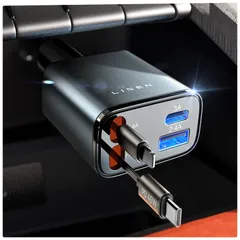 LISEN 車 充電器巻き取り シガーソケットUSB【2026年新・PD45W急速充電・最小4in1設計】しがーソケット USB C + USB L 巻き取りケーブル80cm付属 PD3.1/QC3.0/PPS対応 車12V/24V対応 ジムニー・ト ...