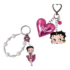 Betty Boop　ベティちゃん　キーホルダー　2個セット　ピンク　PINK　パール　ハート　バッグチャーム　キーチャーム　スクバキーホルダー　バッグアクセサリー　大人可愛い　可愛い　アメコミ　キャラクター　平成　レトロ　ギフト　プレゼント　海外雑貨のサムネイル