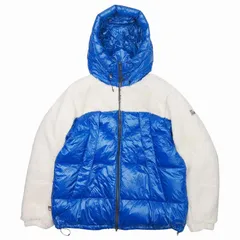 美品 ファーストダウン FIRST DOWN BOA SLEEVE DOWNJACKET フリース切替 ダウンジャケット ブルゾン アウター コート ボアスリーブ アウター ロゴ刺繍 642543 サイズL 青 ブルー アイボリー メンズ