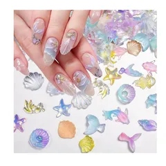 ネイルパーツ 夏 200個セット 3D 立体 貝殻 人魚 イルカ 海馬 ヒトデ ネイルパーツ 海の生き物 夏 ジェルネイル デコパーツ 可愛い おしゃれ DIY 手作り ネイル用品 0