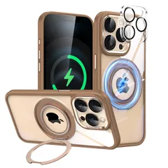 新品 iPhone 14Pro用ケース 360°回転スタンド隠しリング付き MagSafe対応 シリコン耐衝撃 薄型 軽量 クリア背面透明 自由に取付取り外すカメラカバー 4K HDガラスフィルムレンズ全面保護 防塵ネット付き 可愛いアイフォン14プロケース 