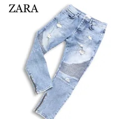 ZARA MAN ザラ マン 通年 ダメージ加工★ 裾ジップ ストレッチ バイカー スキニー デニム パンツ ジーンズ Sz.31　メンズ