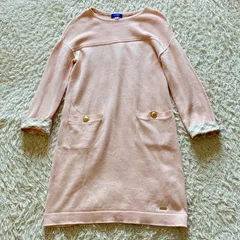 ブルーレーベルクレストブリッジ　ニットワンピース　長袖　チュニック　金ボタン　ピンク　38