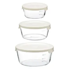 新品 HARIO(ハリオ) 耐熱ガラス製 保存容器 丸 S/M/L 3個セット ホワイト 電子レンジOK 食洗器OK 300mL/600mL/1200mL 日本製 MST-3018-OW