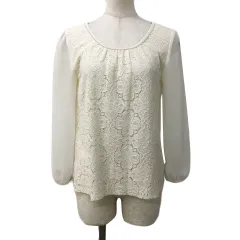 ロペピクニック ROPE Picnic ブラウス カットソー プルオーバー ラウンドネック レース シフォン シアー 透け感 七分袖 38 白 ベージュ ホワイト