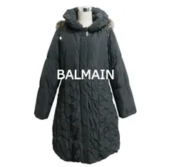 極美品 BALMAIN PARIS バルマン サイズⅬ 2WAY ブルーフォックスファー フード 裏地総柄 キルティング ロング ダウンジャケット ダウンコート グレー系 レディース