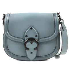 極美品△COACH コーチ C0749 Beat Saddle Bag ビートサドルバッグ レザー ロゴバックル ショルダーバッグ ブルーグレー系 レディース