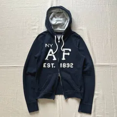 00s　archive　Abercrombie&Fitch　アバクロ　Wジップアップ　短丈パーカー　スウェット生地　AFロゴワッペン　デカフード　シルバー金具　M　ネイビー　Y2K　平成ギャル　グランジ　double zip-up big logo parka