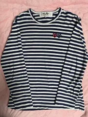 コム・デ・ギャルソン ストライプ 長袖Tシャツ ネイビー L