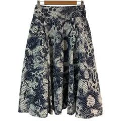 美品 INGEBORG インゲボルグ チェック フラワープリント ロングスカート A2256FS002 サイズ3 ホワイト ネイビー レディース 古着 中古 USED