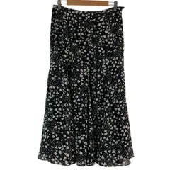 美品 INGEBORG インゲボルグ ハート フラワープリント ロングスカート P0221IFS08 サイズ13 ブラック ホワイト レディース 古着 中古 USED
