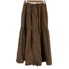 美品 PINK HOUSE ピンクハウス 裾フリル リボン ロング ティアードスカート ブラウン レディース 古着 中古 USED