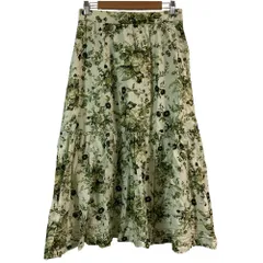 良品 INGEBORG インゲボルグ フラワープリント フリル ロングスカート A2291FS402 サイズ4 ホワイト カーキ レディース 古着 中古 USED