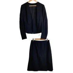 良品 Leilian レリアン ノーカラージャケット スカート スーツセットアップ 9 ネイビー レディース 古着 中古 USED