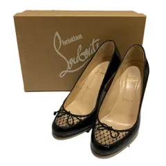 美品 Christian Louboutin クリスチャンルブタン レース リボン パテント ハイヒール パンプス サイズ36 23cm相当 ブラック レディース 古着 中古 USED
