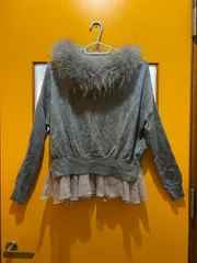 【H3-24】◇ Diagram GRACE CONTINENTAL　36サイズ　ファー付きニット　グレー　無地