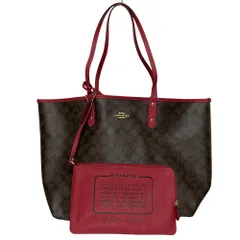 新品同様 COACH コーチ PVC シグネチャー ポーチ付き トートバッグ F36658 ブラウン レディース 古着 中古 USED