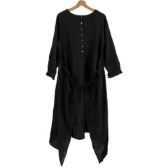 美品 nest Robe ネストローブ リネン重ねギャザーワンピース サイズF ブラック レディース 古着 中古 USED