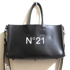 良品 N°21 ヌメロヴェントゥーノ ロゴプリント 2way トートバッグ ショルダーバッグ ブラック レディース 古着 中古 USED