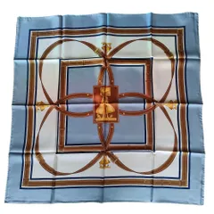 未使用 BURBERRYS バーバリーズ シルク100％ ベルト柄 大判 スカーフ ライトブルー レディース 古着 中古 USED