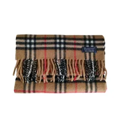 美品 BURBERRYS バーバリー バーバーリーズ ヴィンテージ カシミヤ100％ ノバチェック フリンジマフラー ストール キャメル メンズ レディース 古着 中古 USED