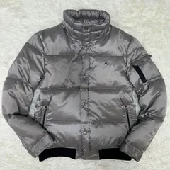 【極美品/希少L】BURBERRY BLACK LABEL バーバリーブラックレーベル ダウンジャケット アウター コート ブルゾン ジップアップ 肉厚 光沢感 三陽商会 メガノバチェック グレー 灰色 カジュアル ビジネス 通勤 通学 メンズ