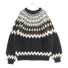 BEAMS (ビームス) シャギー ノルディック 総柄 クルーネック長袖ニットセーター ブラウン 11-15-0012-803