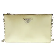 PRADA (プラダ) Saffiano Vernic Leather Shoulder Bag トライアングルロゴ サフィアーノ ヴェルニレザーチェーンショルダーバッグ アイボリー 1BH186