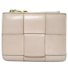 美品 BOTTEGA VENETA ボッテガヴェネタ スモールカセット 二つ折り レザー コンパクトウォレット 財布 ピンクベージュ レディース 古着 中古 USED