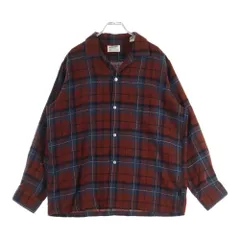 VINTAGE (ヴィンテージ) 50-60S ARROW アロー WOOL ACRYLIC CECK OPEN COLLAR L/S SHIRT ウール アクリル オープンカラー チェックシャツ 長袖 開襟 オレンジ/グレー